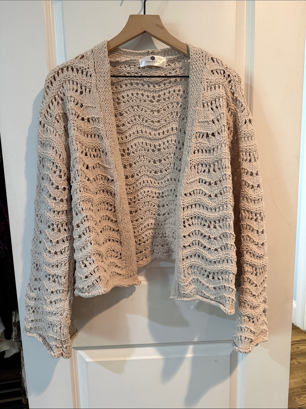 Open-Knit Cream Crochet Cardigan